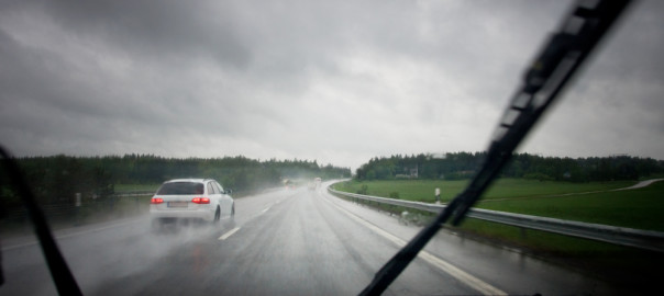 Driving along the motorway on a rainy day