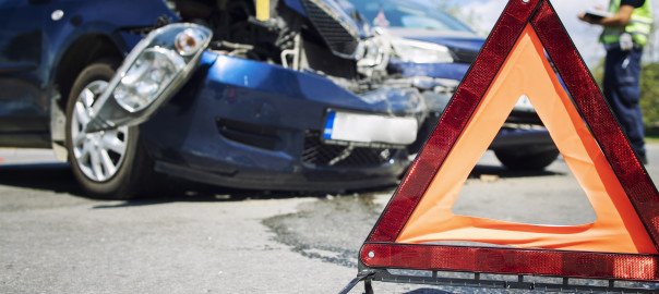 Road accident with smashed cars.